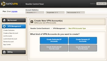 RapidVPN Reseller Control Panel - Screen 2