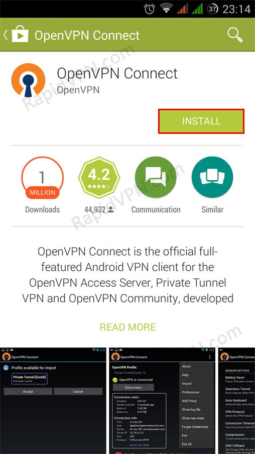 OpenVPN connection on Android - Step 1