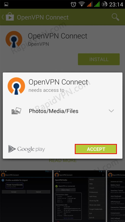 OpenVPN connection on Android - Step 2