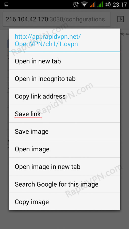 OpenVPN connection on Android - Step 4
