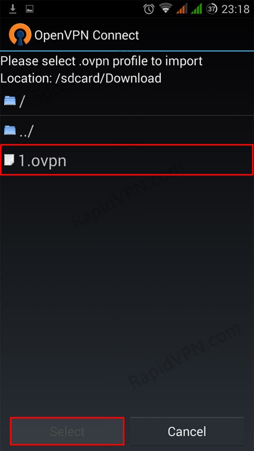 OpenVPN connection on Android - Step 7