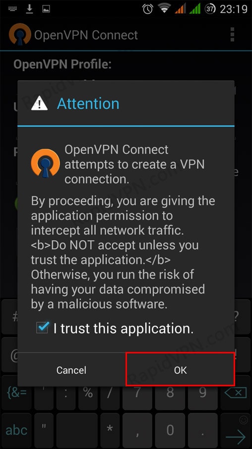 OpenVPN connection on Android - Step 9