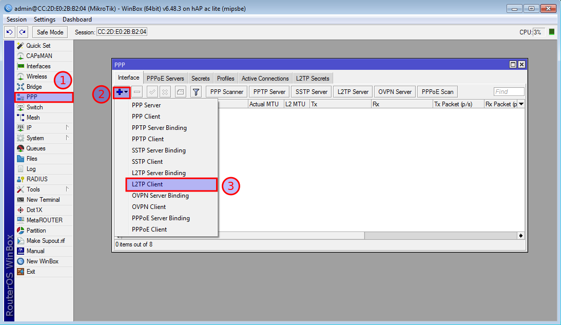 L2TP VPN MikroTik router with Winbox - Step 1.1