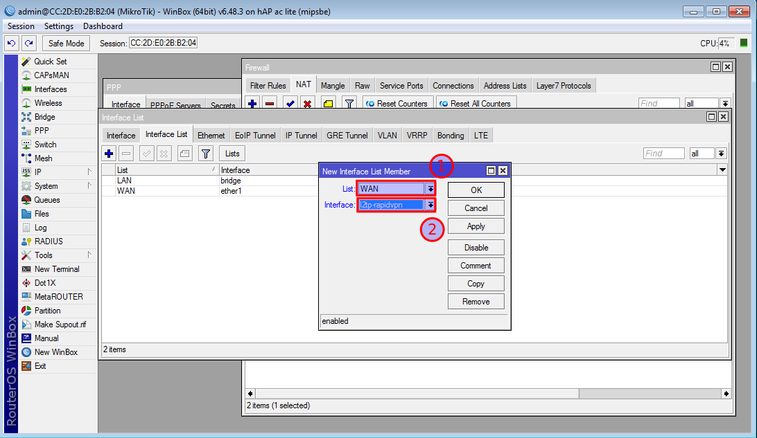 L2TP VPN MikroTik router with Winbox - Step 1.2