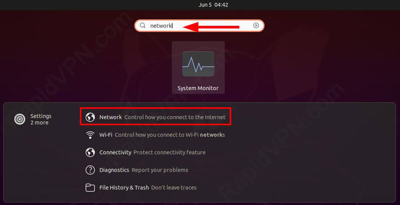 PPTP VPN connection on Ubuntu 20.x - Step 1