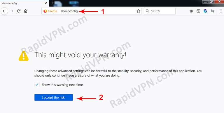 How to fix WebRTC Leak in Firefox - Step 1